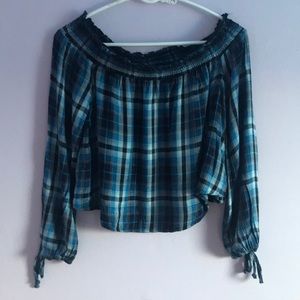 Blue Black and White Plaid shirt